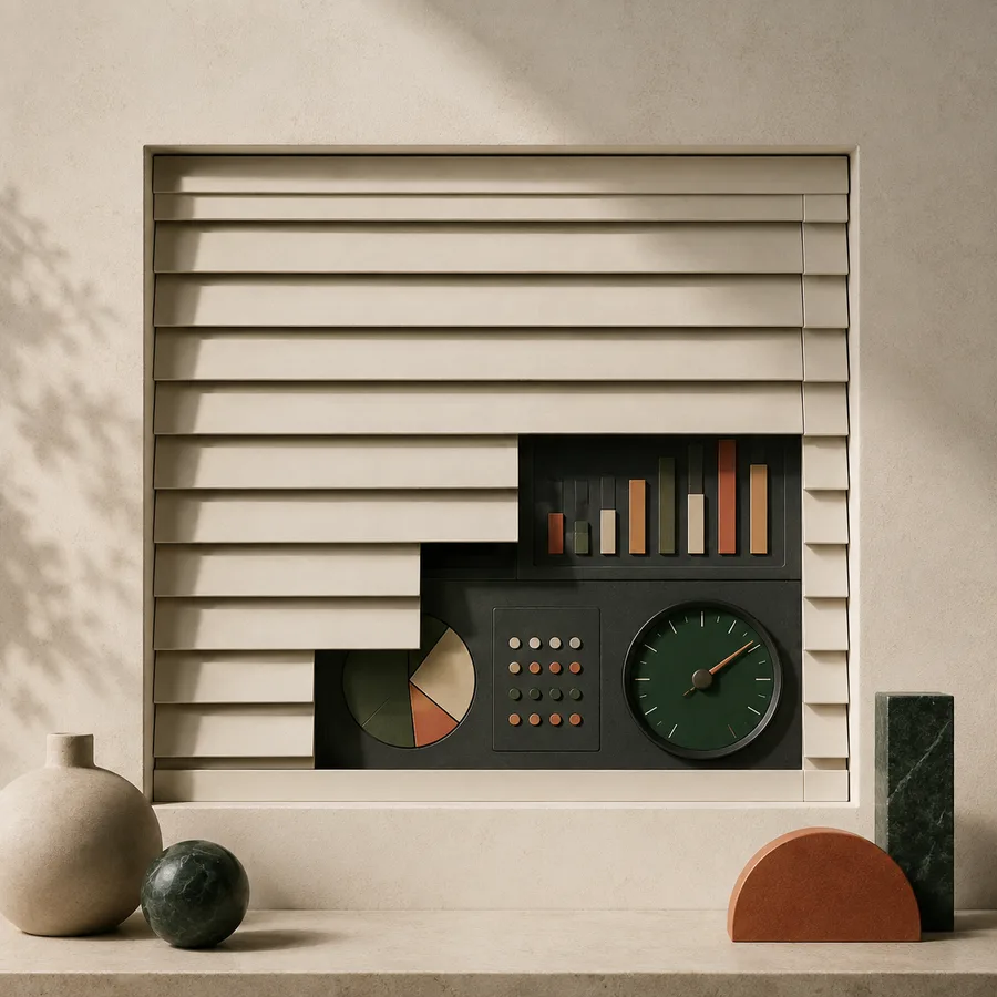 Management dashboard partially obscured behind shutters